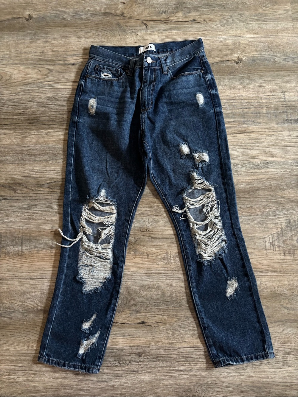 Ripped Dark Blue Boyfriend Jeans - Casual Relaxed Fit